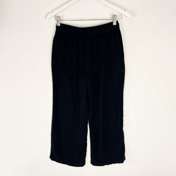 Oak and Fort Black Wide Leg Crop Pull On Pants with Pockets - Picture 3 of 6